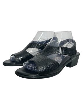 SAS Suntimer Black Croc Leather Heeled Comfort Classic Sandal Women’s Size 8N